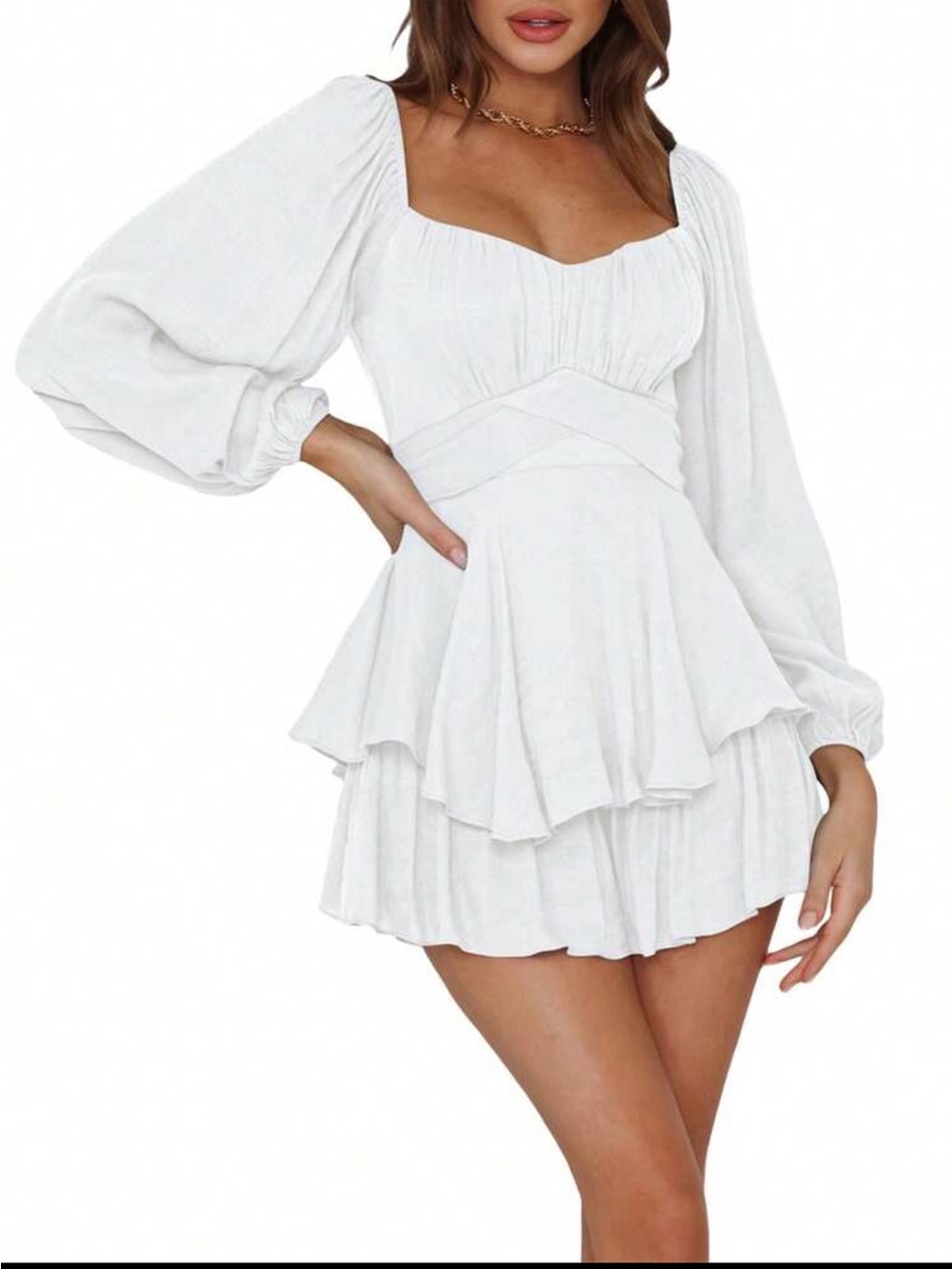 SHEIN White Long Sleeve Tie Back Ruffle Romper